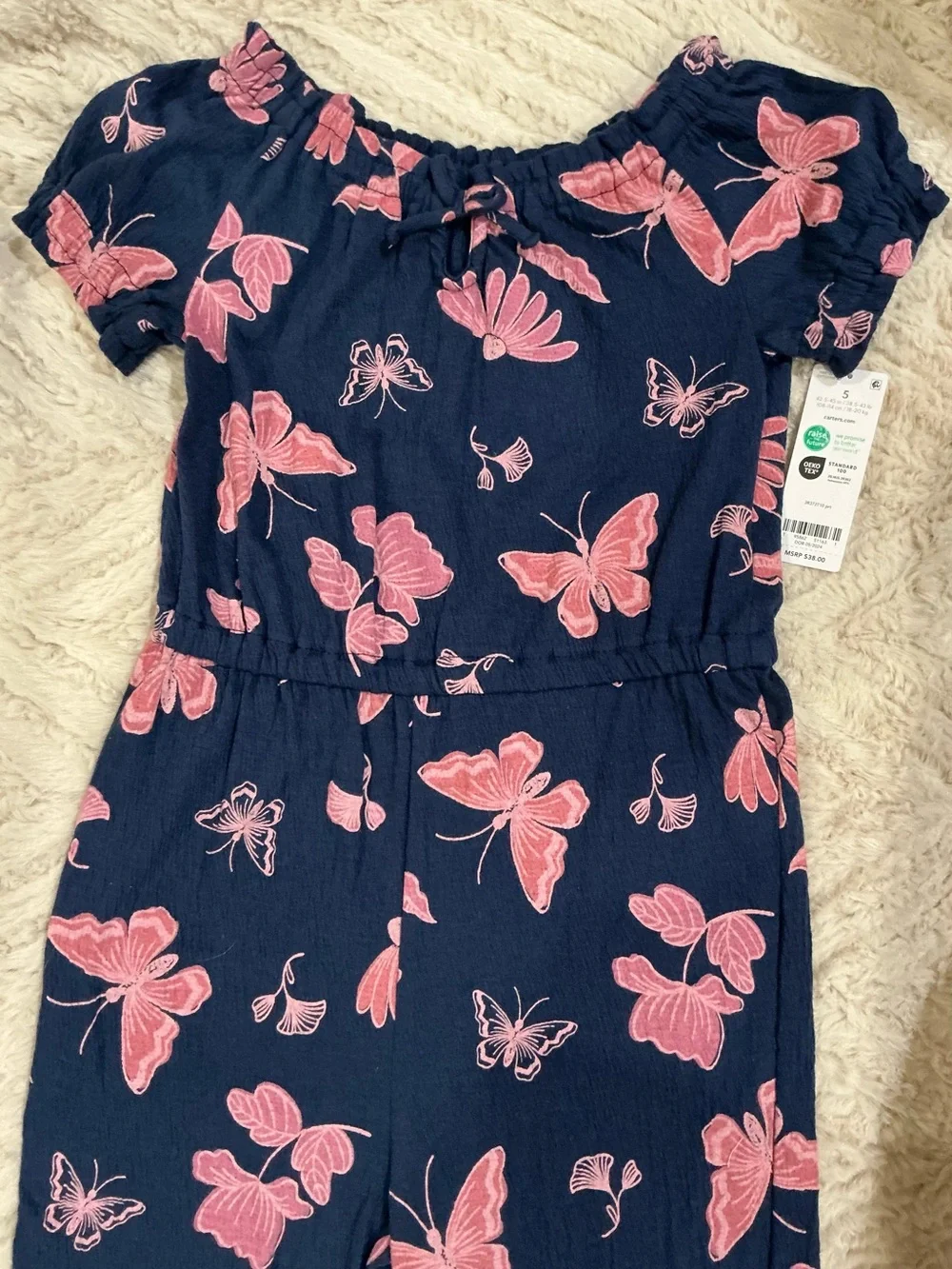 Carter's Navy Jumpsuit with Pink Butterfly & Floral Print